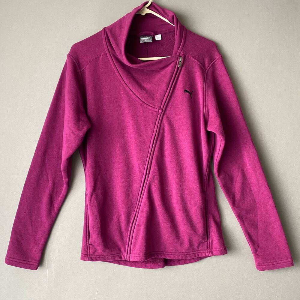 Puma sz L fuchsia pink diagonal zip sweat coat‎